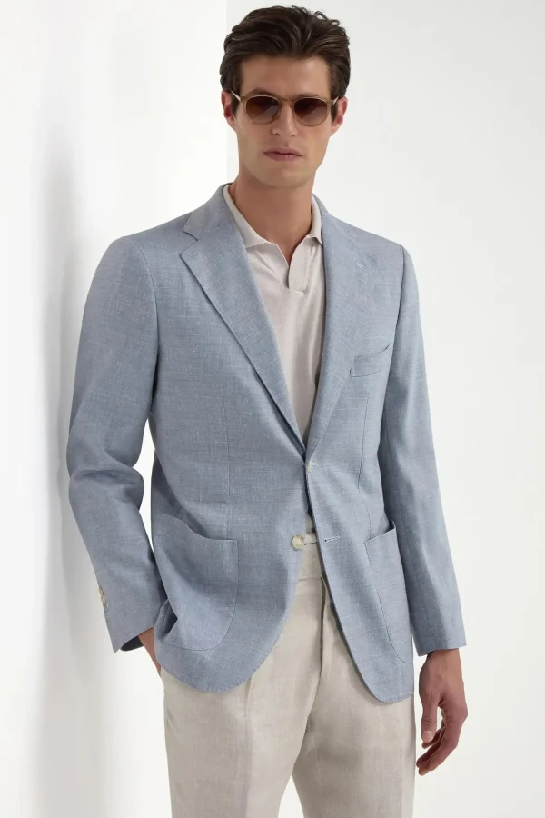 Light blue wool and linen jacket - Made in Italy