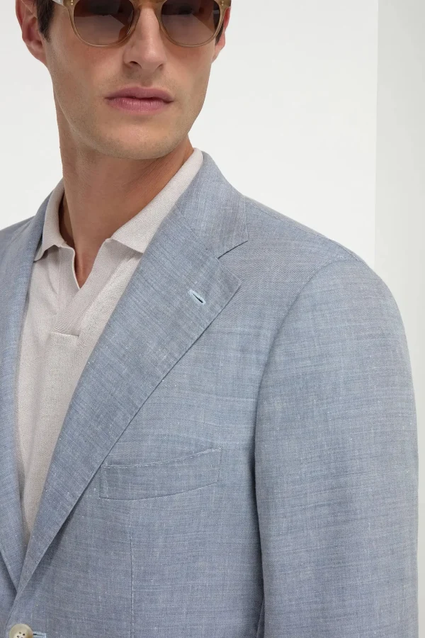 Light blue wool and linen jacket - Made in Italy