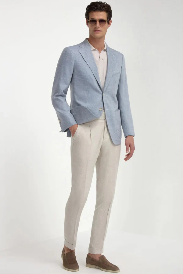 Light blue wool and linen jacket - Made in Italy