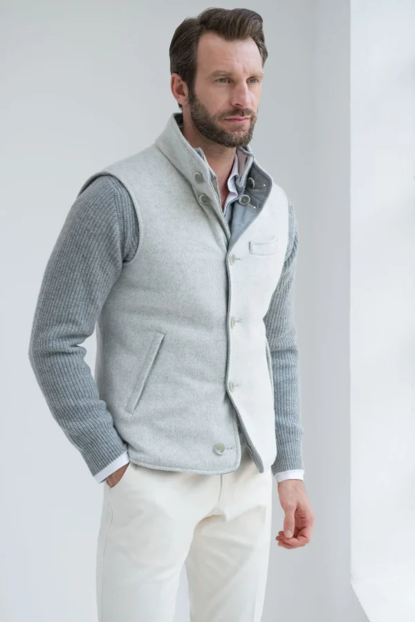 Light grey alcantara reversible vest – Made in Italy