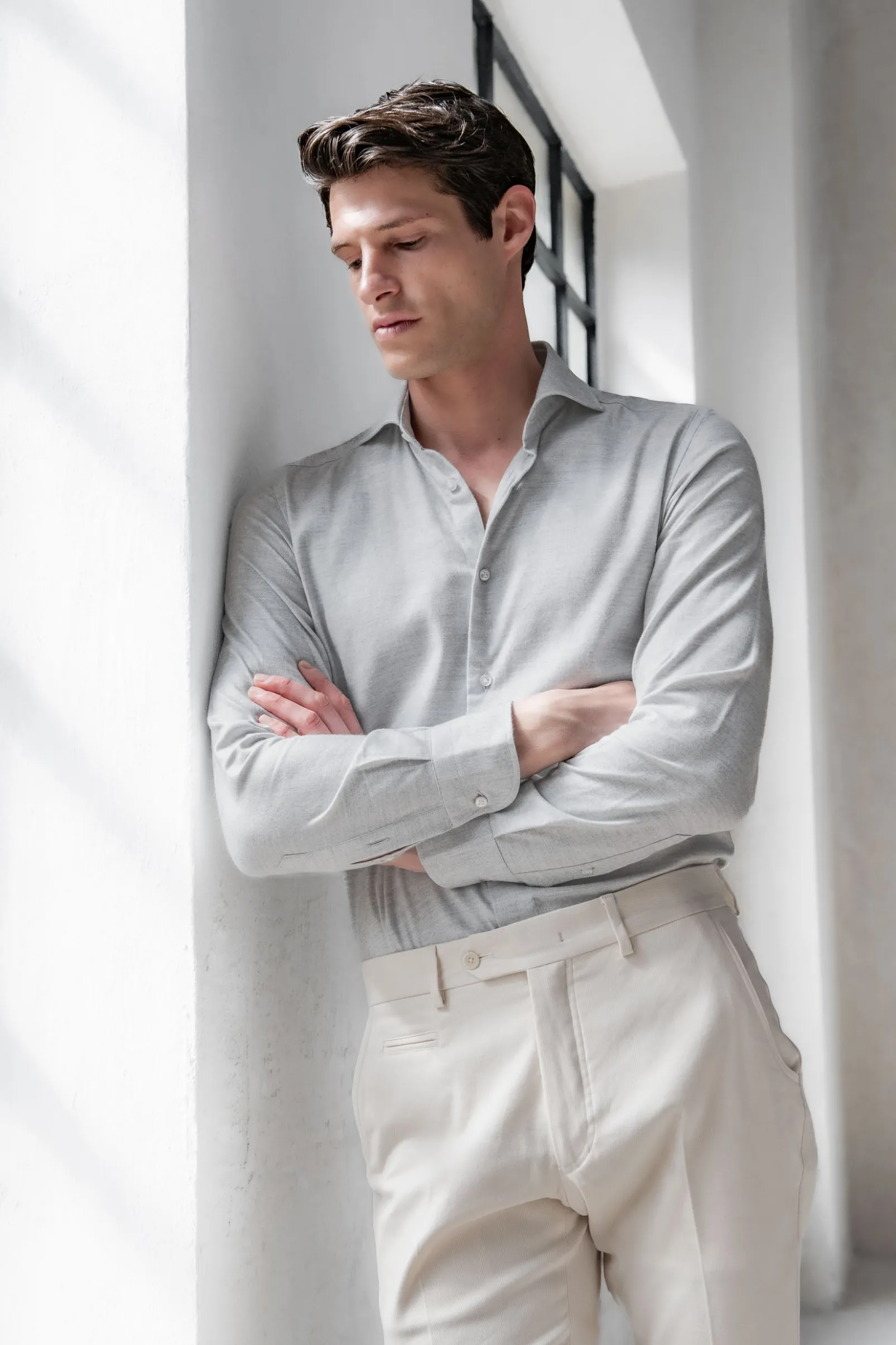 light_grey_herringbone_co_0.webp Light grey herringbone cotton and Tencel™ shirt - Made In Italy