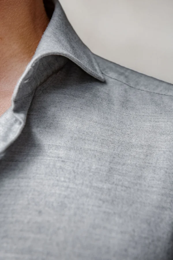 Light grey herringbone cotton and Tencel™ shirt - Made In Italy