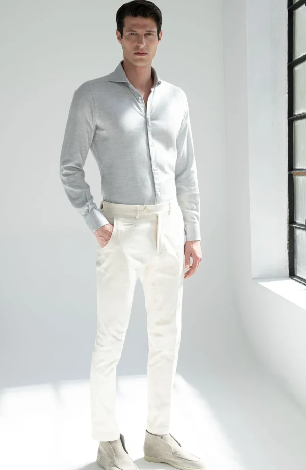 Light grey herringbone cotton and Tencel™ shirt - Made In Italy