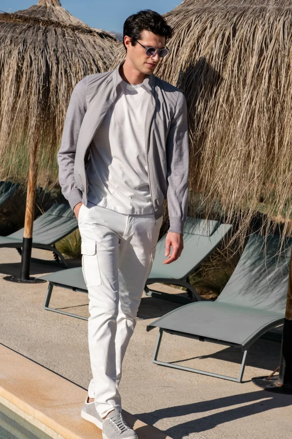 Light grey knit & nylon bomber jacket – Made in Italy