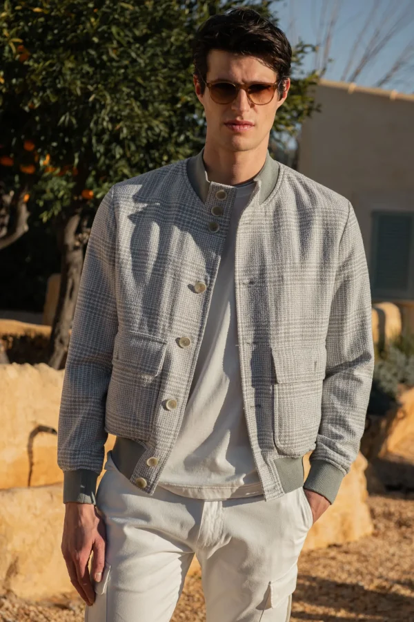 Light grey Prince of Wales bomber jacket – Made in Italy