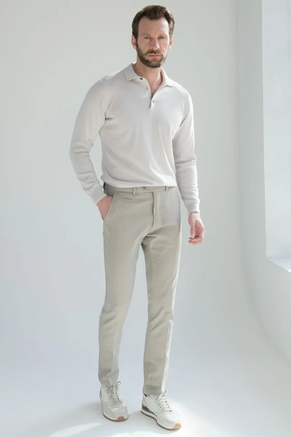 Mastic cotton and cashmere Garda trousers - Made in Italy