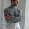Mid grey cable knit turtleneck – Made in Italy