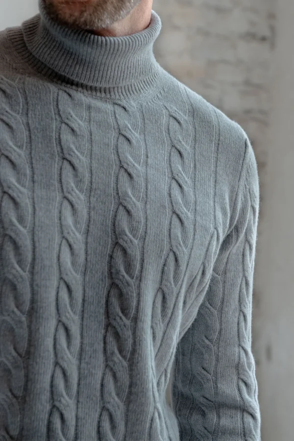 Mid grey cable knit turtleneck – Made in Italy
