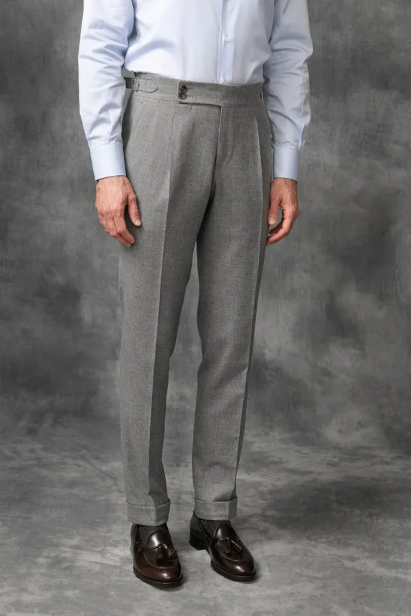 Mid grey flannel Soragna trousers - Made in Italy