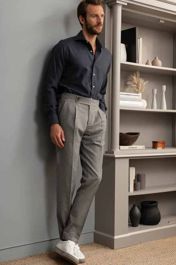 Mid grey flannel Soragna trousers - Made in Italy