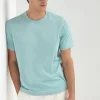 Mint cotton t-shirt with collar detail - Made in Italy