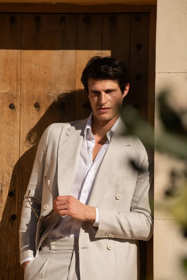 Natural herringbone double breasted suit - Made in Italy