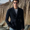 Navy double breasted jersey jacket - Made in Italy