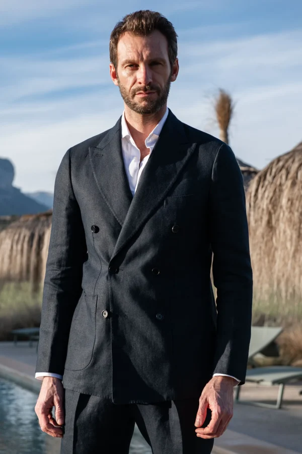 Navy double breasted linen jacket - Made in Italy