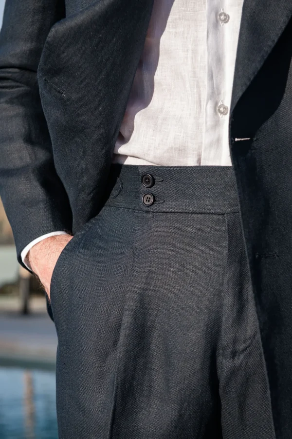 Navy double breasted linen jacket - Made in Italy
