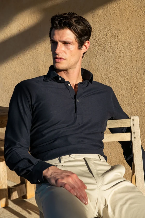 Navy jersey popover shirt - Made in Italy