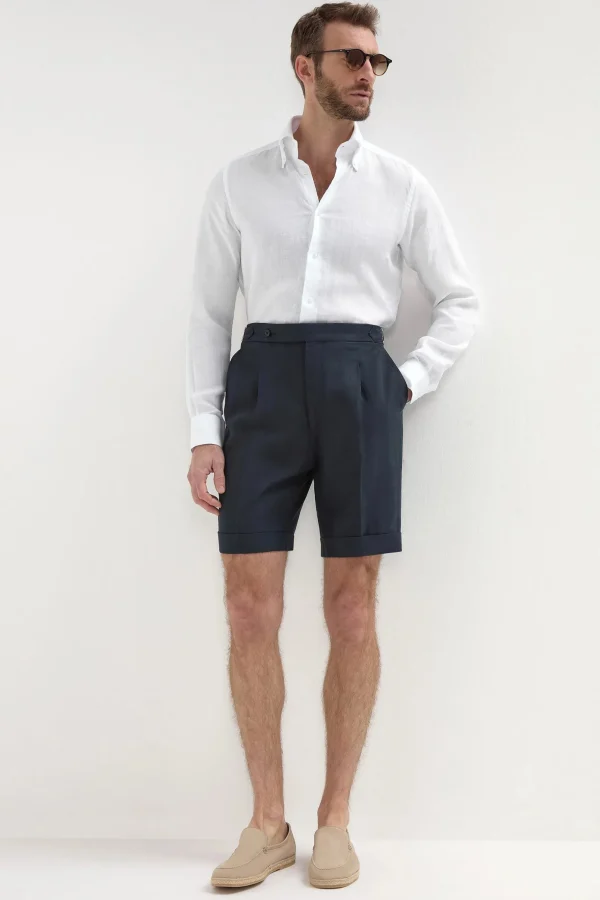 Navy linen shorts - Made in Italy