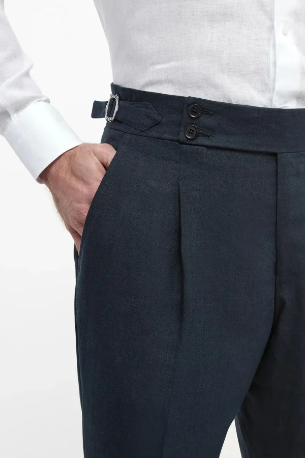 Navy linen Soragna trousers - Made in Italy