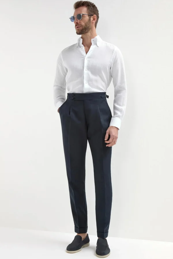 Navy linen Soragna trousers - Made in Italy