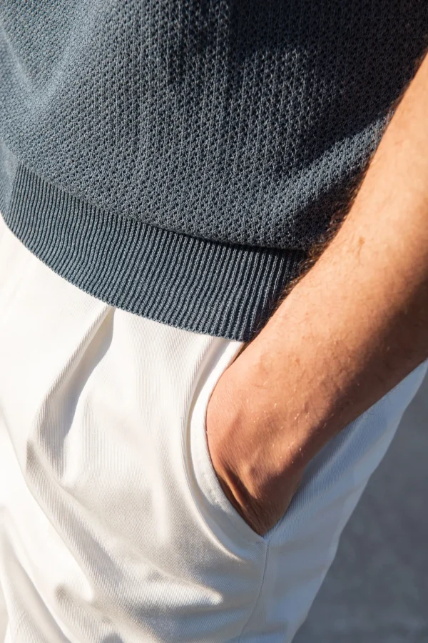 Ocean textured knit polo with zip - Made in Italy