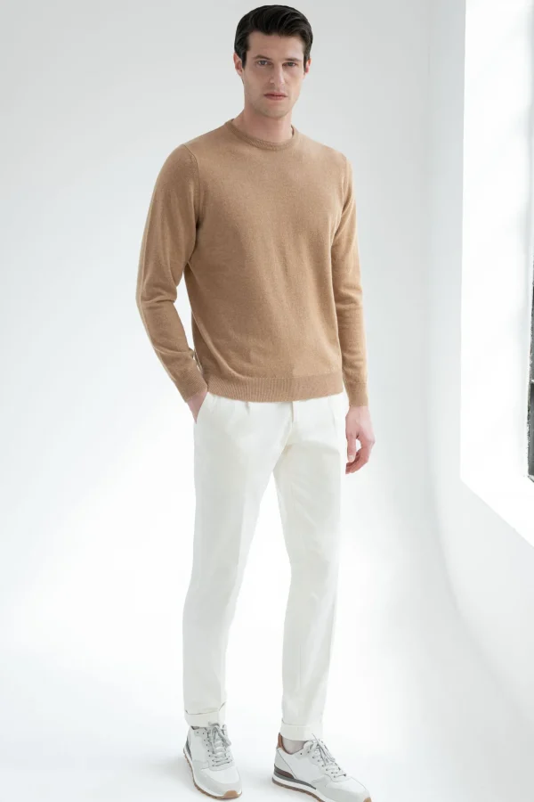 Ochre cashmere round neck – Made in italy