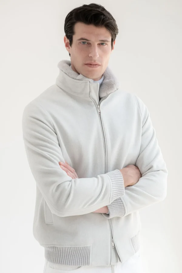 Off-white bomber with removable mink collar – Made in Italy