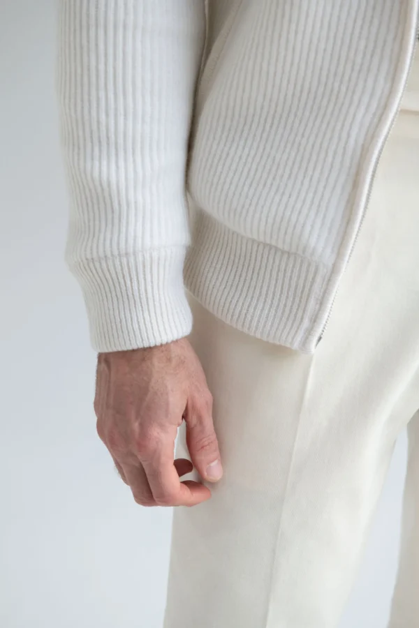 Off-white cashmere knitted bomber with fur - Made in Italy