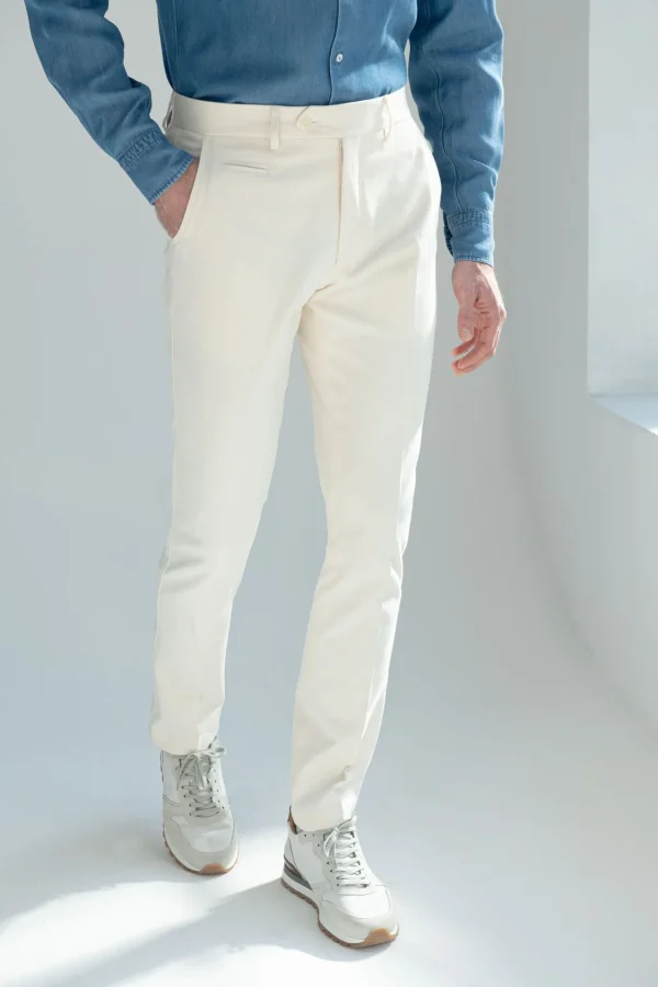 Off-white cotton and cashmere Garda trousers - Made in Italy