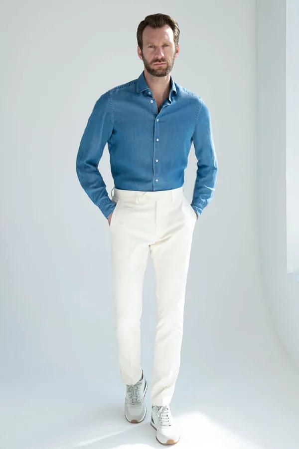 Off-white cotton and cashmere Garda trousers - Made in Italy