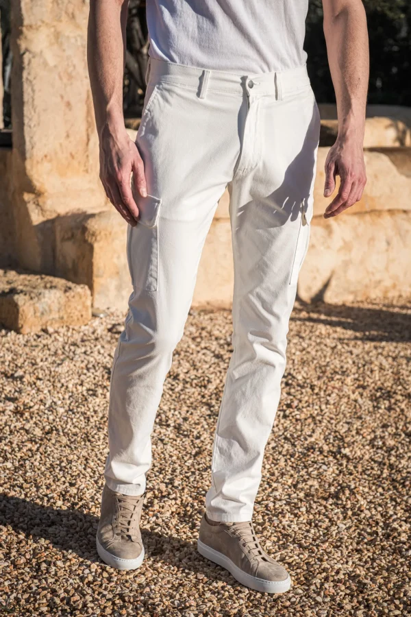 Off-white stretch cotton cargo - Made in Italy