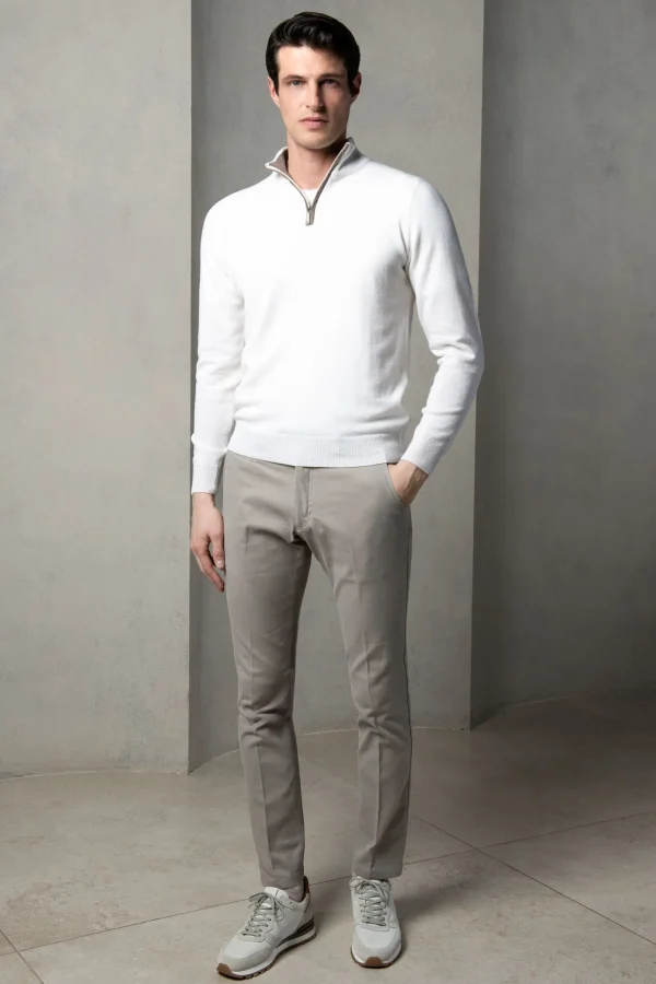 Off-white wool and cashmere half zip - Made in Italy