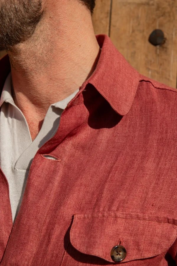 Red herringbone linen safari jacket – Made in Italy