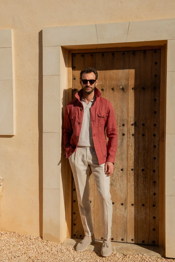 Red herringbone linen safari jacket – Made in Italy