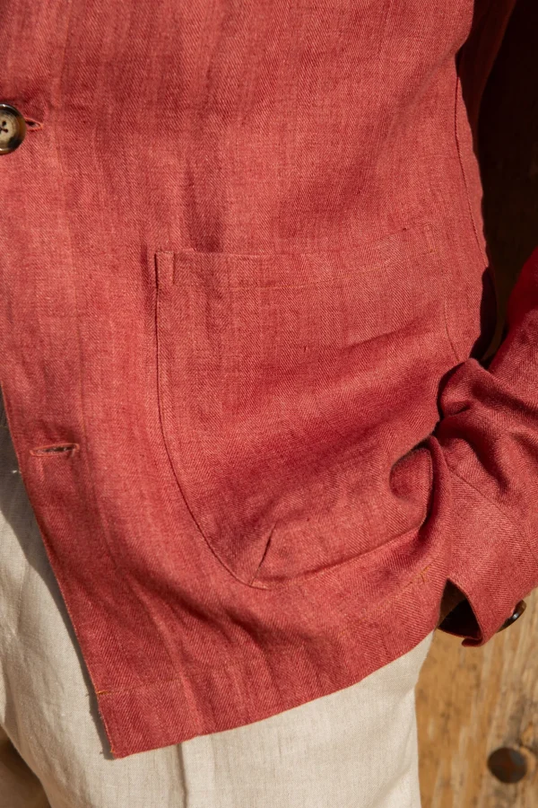 Red herringbone linen safari jacket – Made in Italy