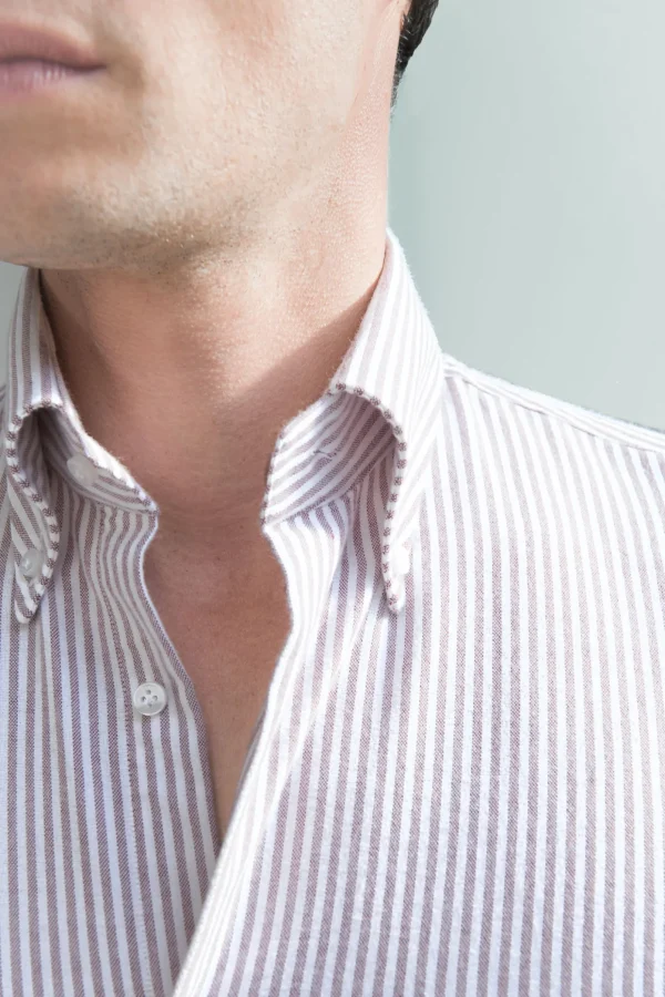 Red striped soft oxford button down shirt - Made In Italy
