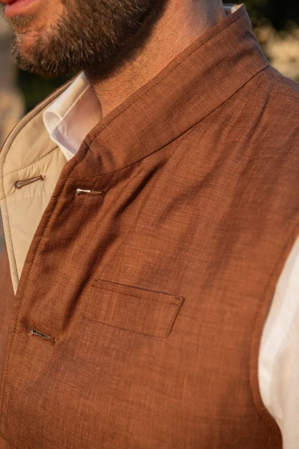 Rusty and beige reversible vest – Made in Italy