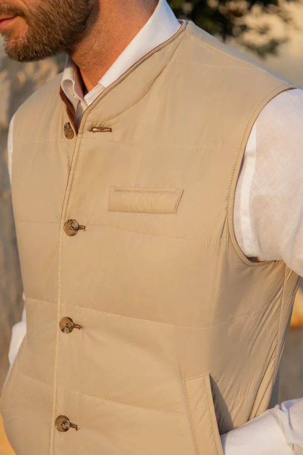Rusty and beige reversible vest – Made in Italy