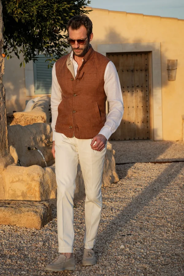 Rusty and beige reversible vest – Made in Italy