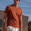 Rusty cotton t-shirt with collar detail - Made in Italy