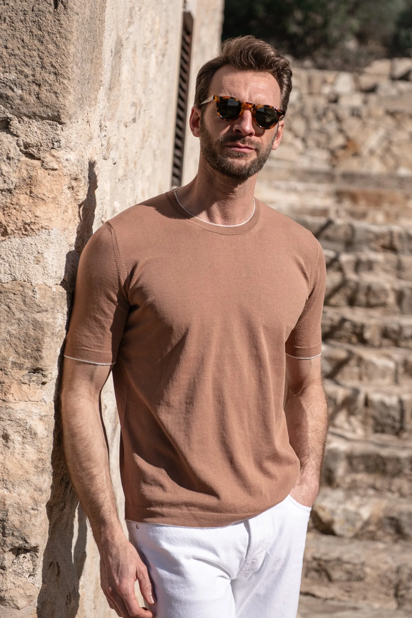 rusty_knitted_cotton_tshi_0.webp Rusty knitted cotton t-shirt - Made in Italy