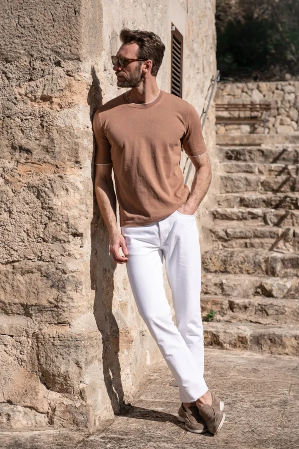 Rusty knitted cotton t-shirt - Made in Italy