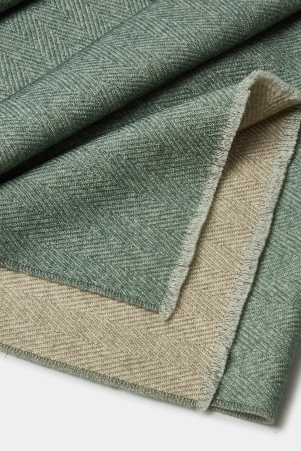 Sage and beige reversible herringbone scarf - Made in Italy