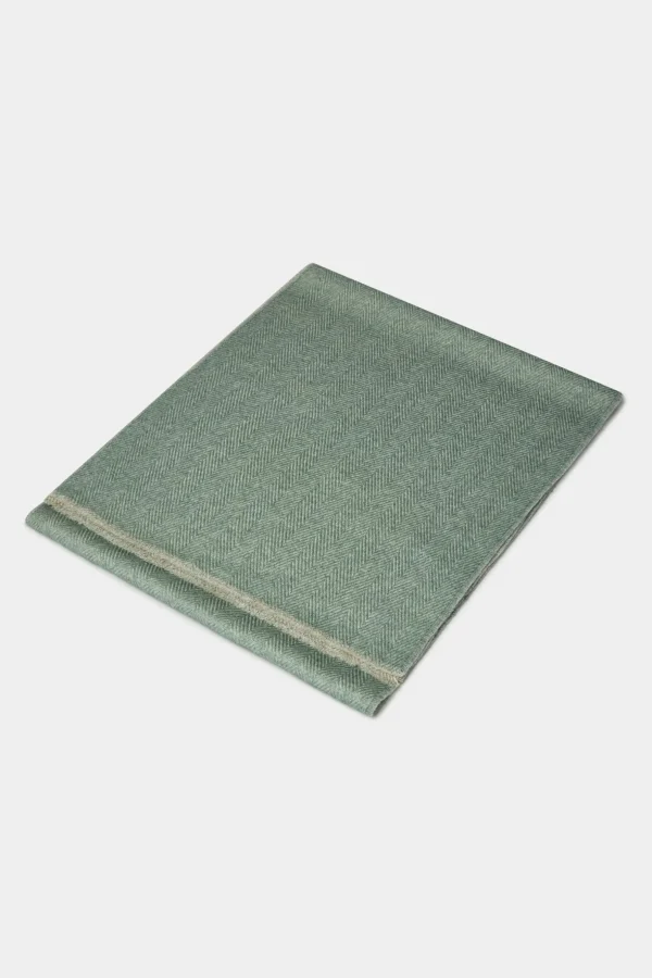 Sage and beige reversible herringbone scarf - Made in Italy