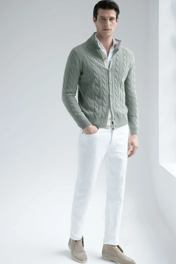 Sage cable knit cardigan – Made in Italy