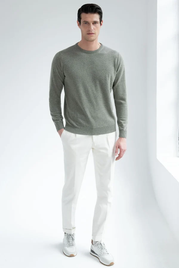 Sage cashmere round neck – Made in italy