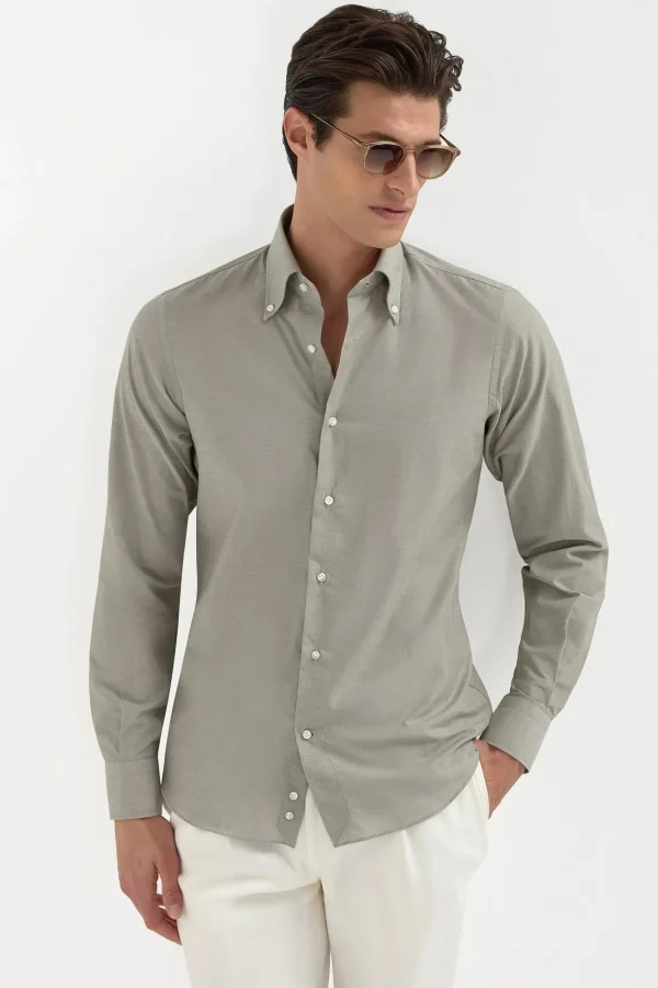 Sage chambray button down shirt - Made in Italy