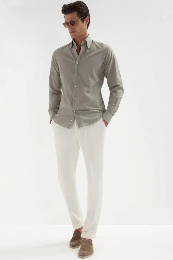 Sage chambray button down shirt - Made in Italy