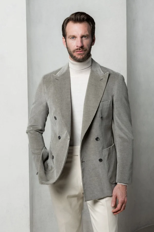 Sage corduroy double breasted jacket - Made in Italy