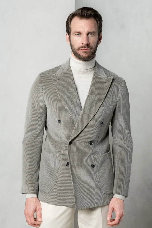 Sage corduroy double breasted jacket - Made in Italy