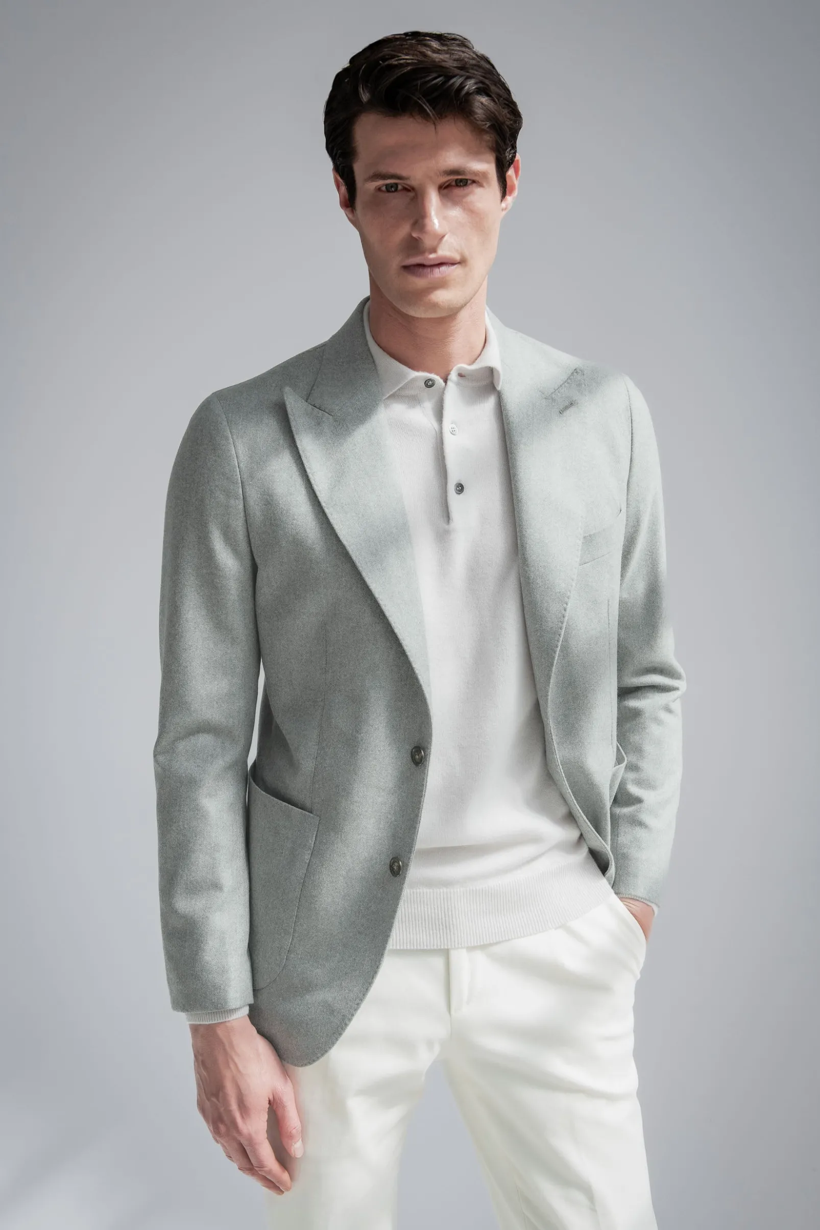 sage_herringbone_jacket_s_0.webp Sage herringbone jacket "Soragna Capsule Collection" - Made in Italy